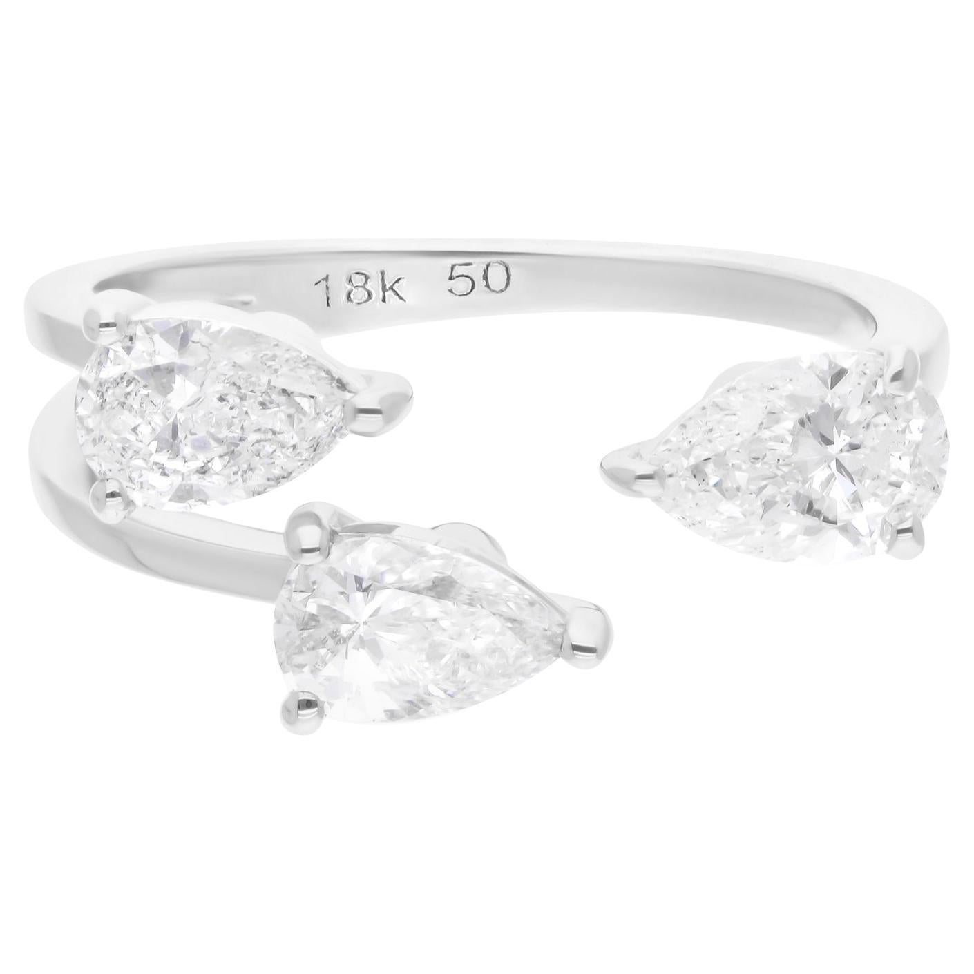 Anillo de puño de diamante pera de 1,43 quilates con claridad SI y color HI de oro blanco de 14 quilates