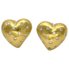 Diamond and Yellow-Gold Heart-Shaped Earrings