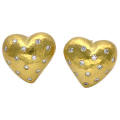  Diamond and Yellow-Gold Heart-Shaped Earrings