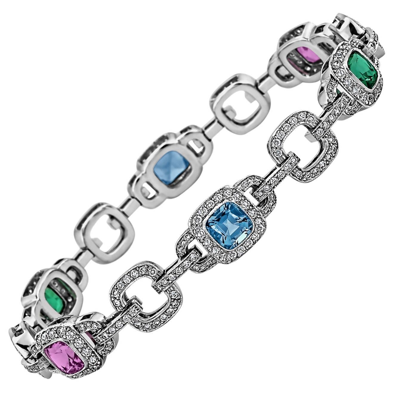 Tiffany & Co. Legacy Diamond Pink Sapphire Tourmaline  Aquamarine Bracelet