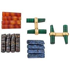 Interchangeable Colored Stone and Gold Baton Cufflinks