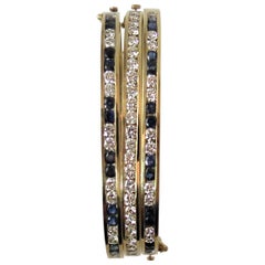 Set of 3 Sapphire Diamond Yellow Gold Bangle braceletss