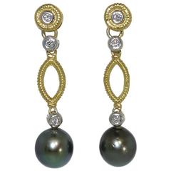 Black pearl diamond gold Dangle earrings