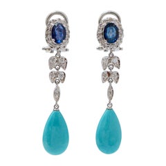Turquoise, Sapphires, Diamonds, Platinum Earrings.