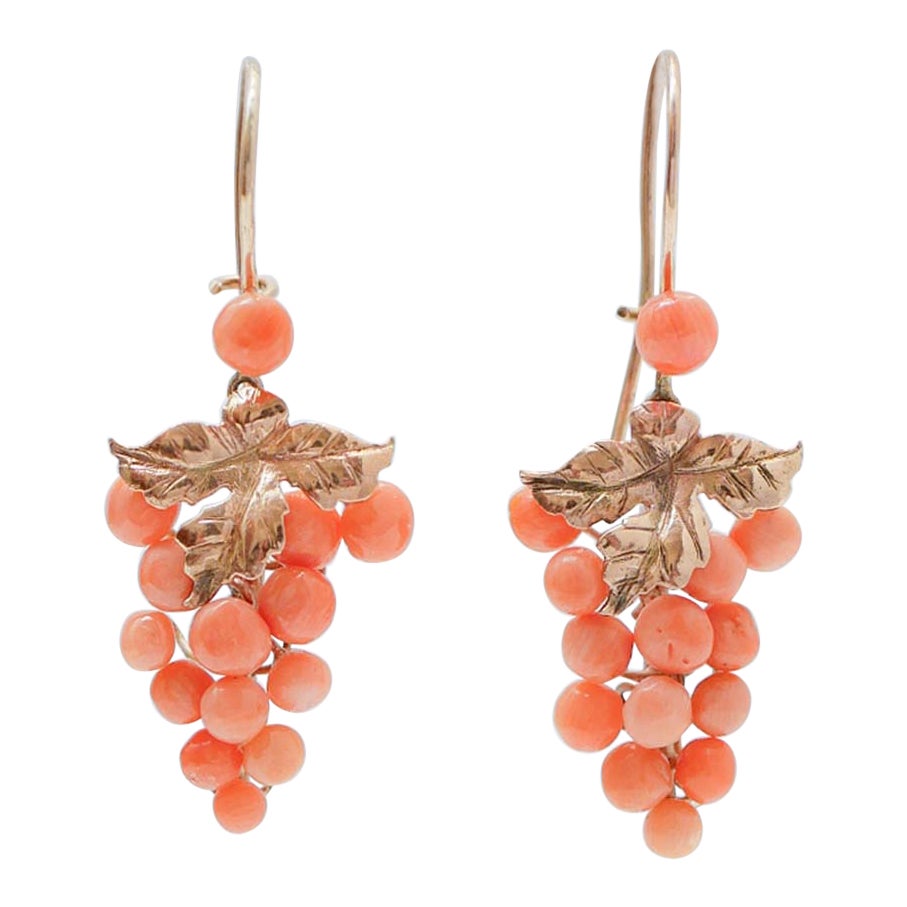 Coral, Rose Gold Dangle Earrings.