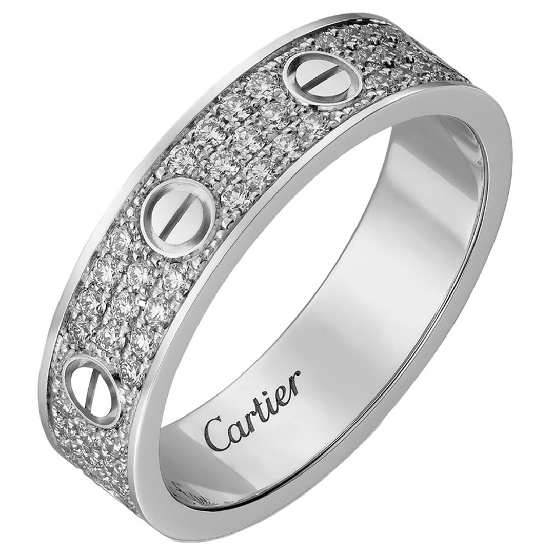 Cartier Love Ehering aus 18 Karat Weißgold mit Diamanten im Brillantschliff und bemaltem Diamantring