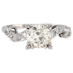 Art Deco GIA 1.22 Carat Old European Cut Diamond Platinum Swirl Ring