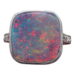 J. E. Caldwell, bague Art déco ancienne en platine, opale noire naturelle et diamants