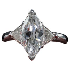 Vintage Retro Platinum Old Marquise Trillion Cut Diamond Engagement Ring - GIA