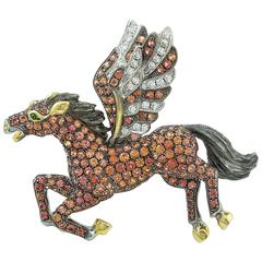 Sapphire Diamond  Enameled Gold Pegasus Brooch