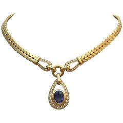 1990s Cartier sapphire diamond gold necklace