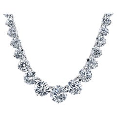 14K Weißgold 20,85 CTW Riviera Dreizack-Diamant-Tennis-Halskette mit Abstufungen