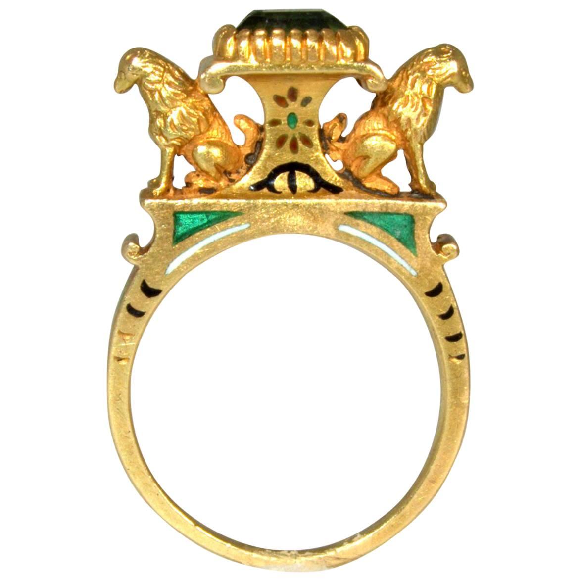 Antique French Renaissance Revival Enamel Gold Ring