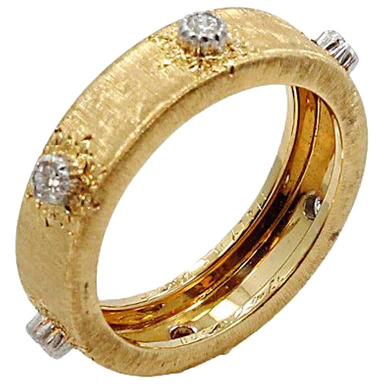 Buccellati Classica Diamond Two Color Gold Band Ring For Sale