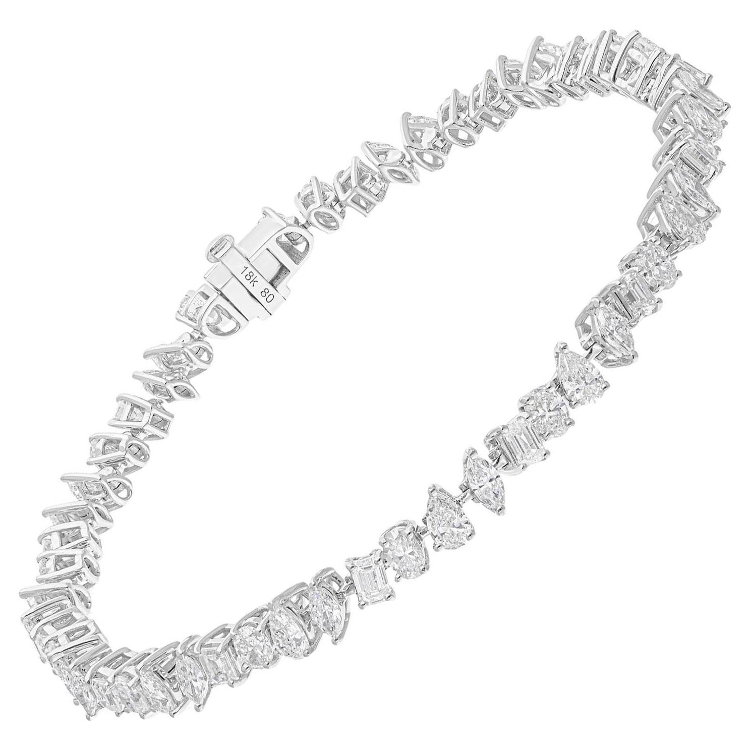 Spectrum Jewels 5.15 Carat SI/H Multi Shape Diamond 14 Karat White Gold Bracelet