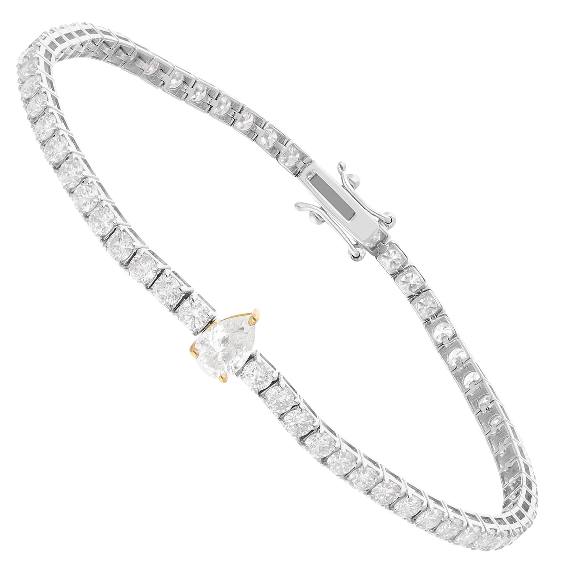 4,41 Karat SI/H Brillantschliff Diamant-Tennisarmband 14 Karat Gelbweißgold