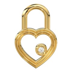14K Solid Yellow Gold Heart Shape Lock Natural Diamond Small Charm Pendant Gift.