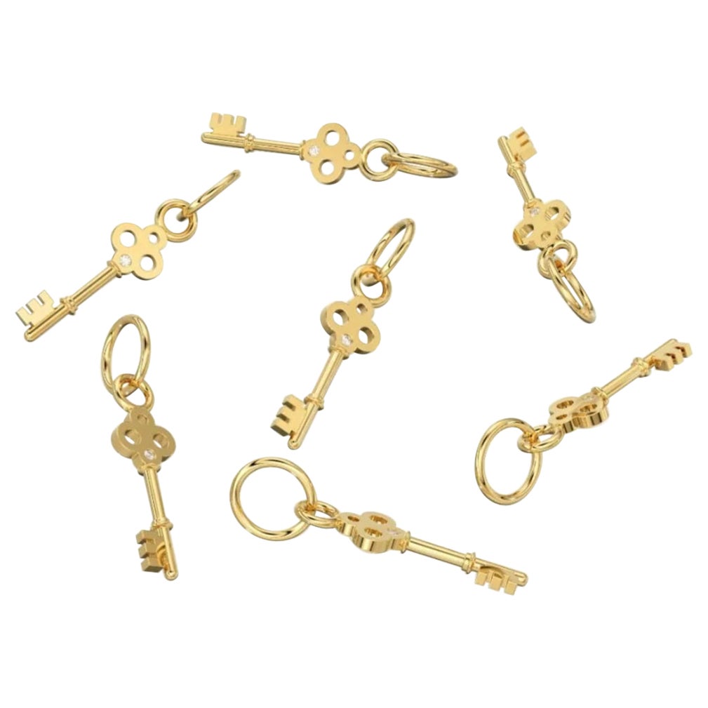 14K Solid Yellow Gold Key Charm Pendant Natural Diamond Small key pendant charm