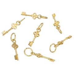 14K Solid Yellow Gold Key Charm Pendant Natural Diamond Small key pendant charm