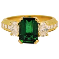 Fine Brazilian Emerald Diamond Ring with American Gem Lab Report 12
