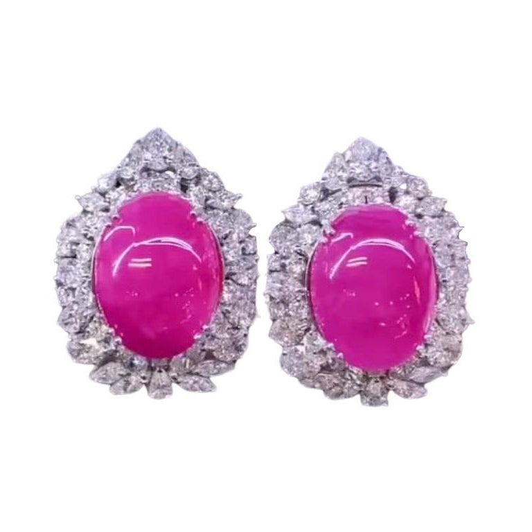 AIG Certified 31.00 Ct Burma Rubies 9.40 Ct Diamonds 18K Gold Earrings