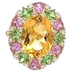 Anillo Sunny Citrino Diamante Zafiro Rosa Anillo Exclusivo Oro Amarillo 18K