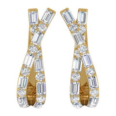 Baguette Round Cut 1.8 Carat SI/H Diamond Hoop Earrings 14 Karat Yellow Gold