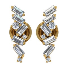 SI Clarity HI Color Baguette Round Brillant Cut Orecchini di diamanti in oro giallo 14k