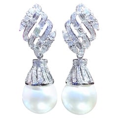 GIT Certified South Sea Pearls  4.00 Ct Diamonds 18k Gold Earrings