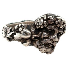 Vintage Silver Bacchus Greek God of Wine Ring, Circa 1960