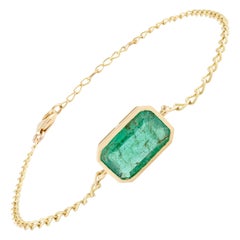 18k Solid Yellow Gold Emerald May Birthstone Chain Bracelet Women Gift