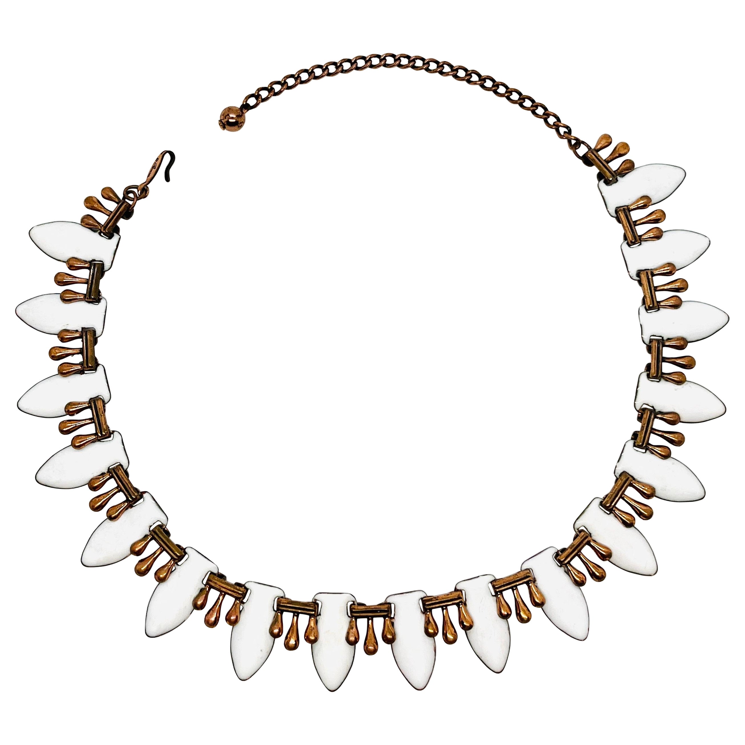 Renoir Arts and Crafts Copper and White Enamel Necklace, 1950s
