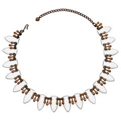 Collana in rame e smalto bianco di Renoir Arts and Crafts, anni '50