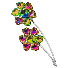 Mystic Triliant Cut Crystal Rhinestone Flower Brooch with Rivoli Center, 1950s