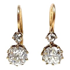 Antike 14 Karat Gold Diamant-Tropfen-Ohrringe, ca. 1890er Jahre