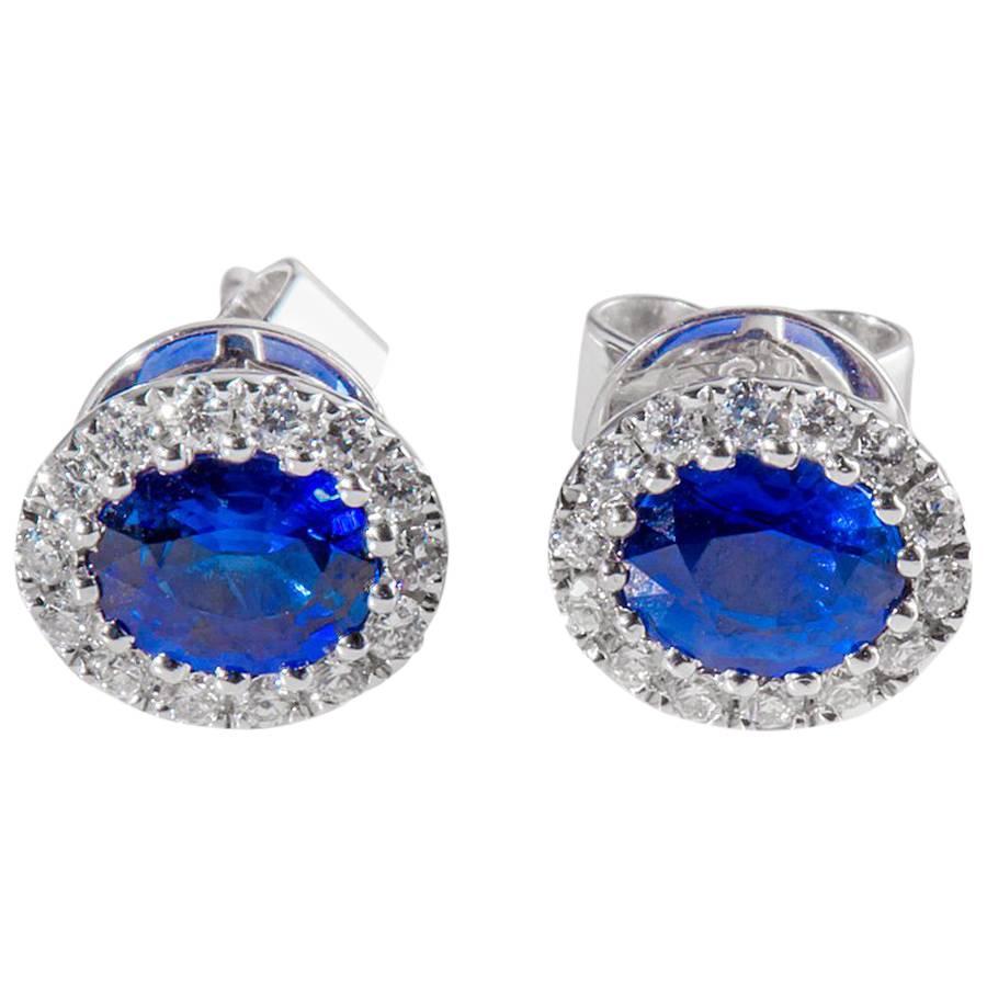  Oval Shaped Sapphire diamond gold cluster Earrings