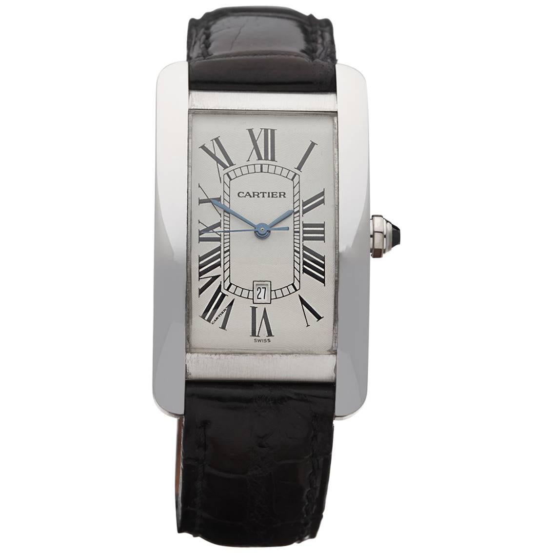 Cartier White Gold Tank Americaine Automatic Wristwatch 1741  