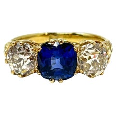 Antique Victorian 18K Gold Sapphire and Diamond Ring, Circa 1880-90