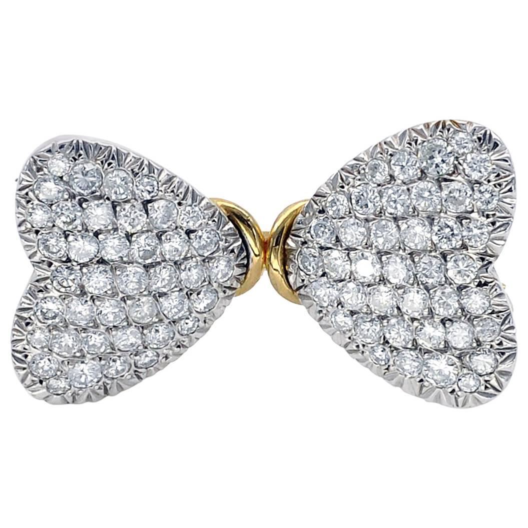 Diamond and Gold Two Hearts Brooch