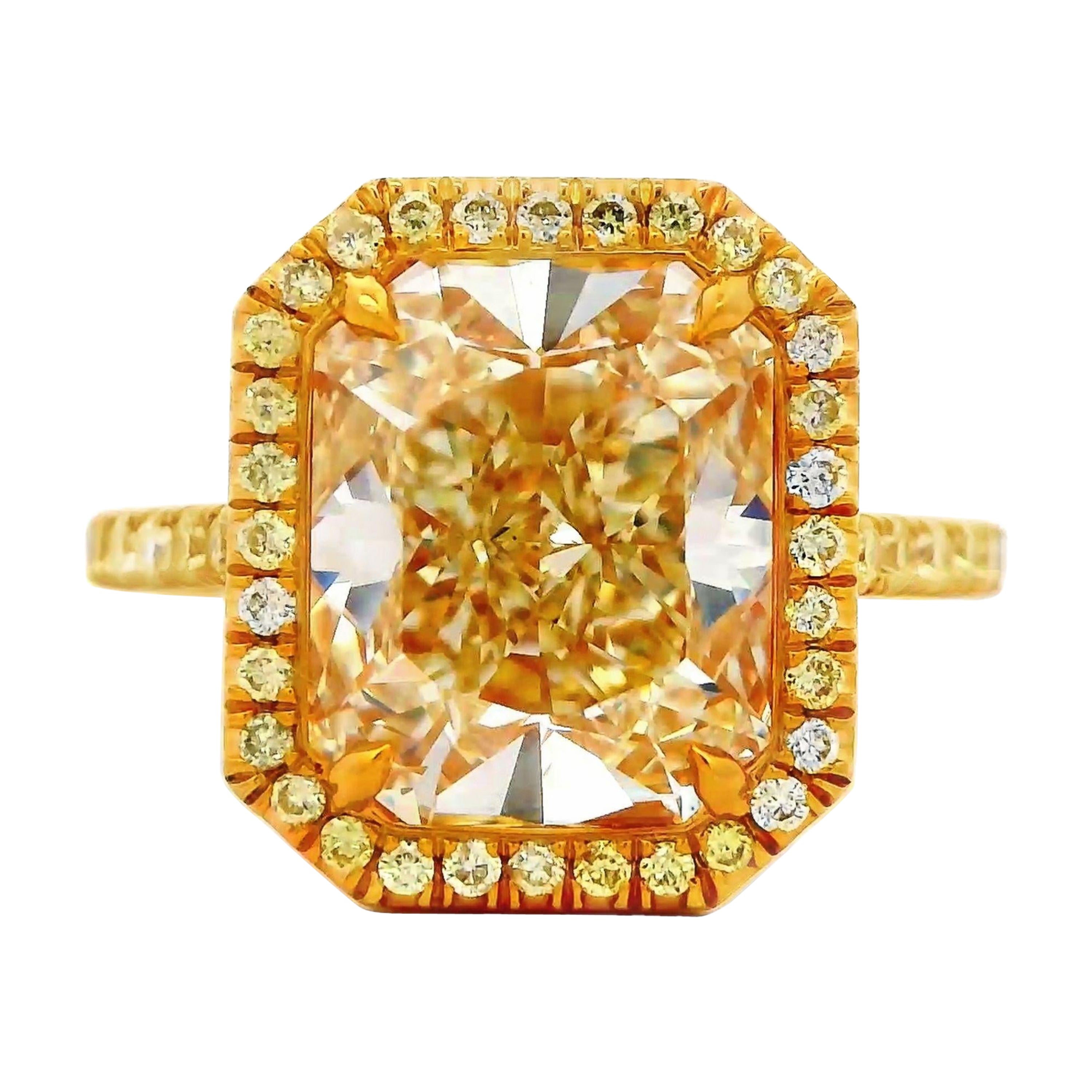 Alexander Beverly Hills GIA 4.11ct Radiant Fancy Yellow Diamond Ring 18k Gold For Sale