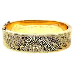 Antique American 14K Gold and Enamel "Old New Orleans" Bangle