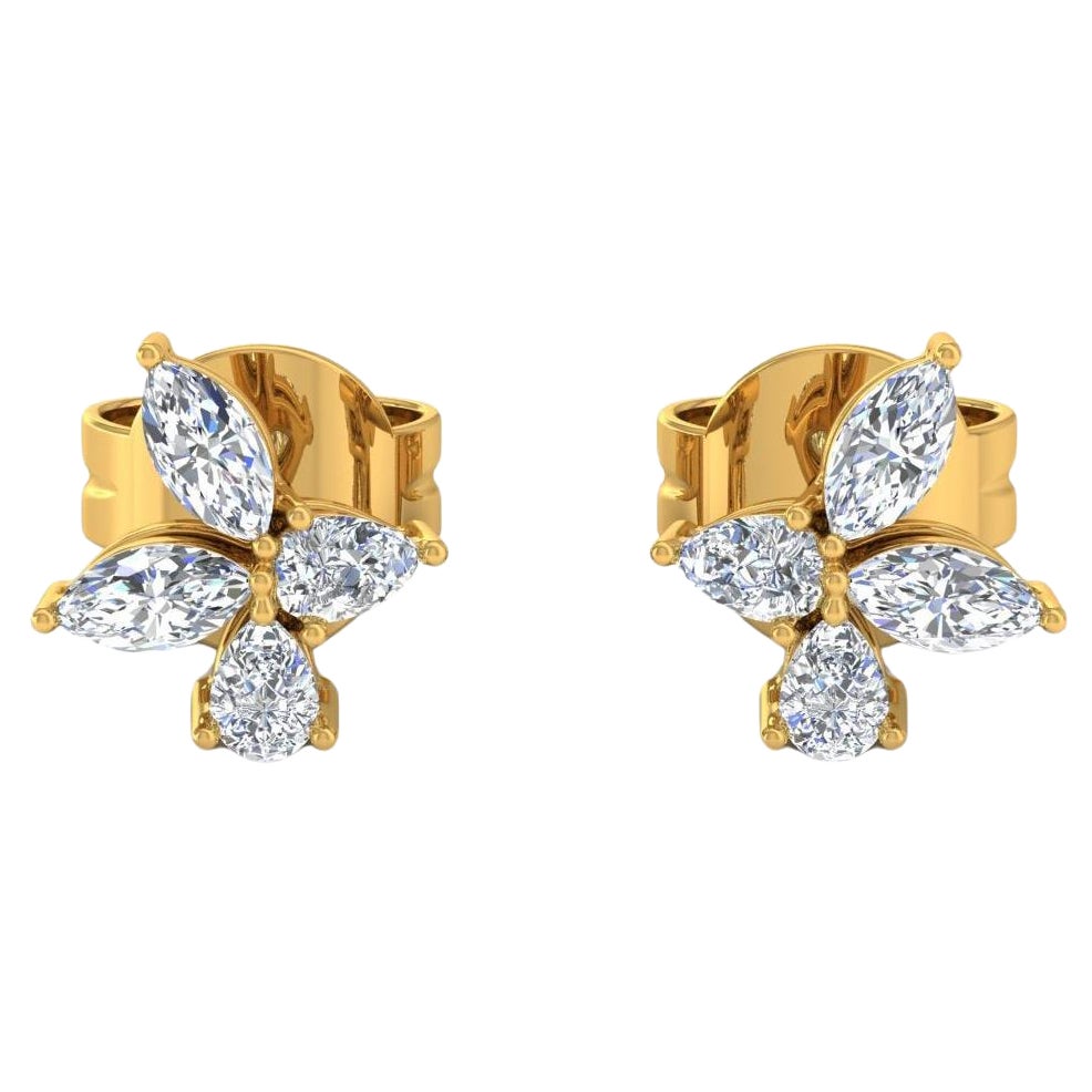 1/2 Carat SI/H Marquise Pear Brilliant Cut Diamond Earrings 14 Karat Yellow Gold