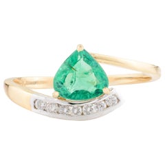 Anello multitono con pera e smeraldo e diamante, regalo per la mamma in oro giallo massiccio 18k