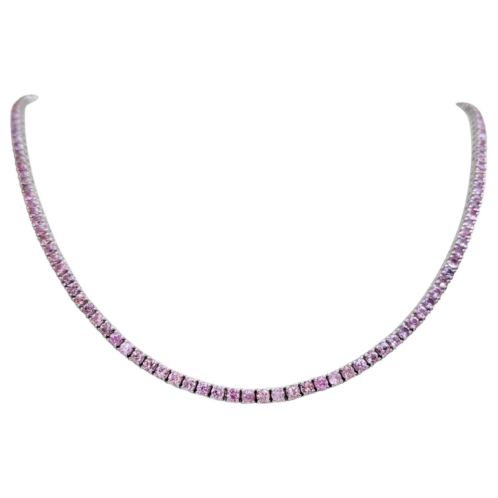 NO RESERVE!  10.51ct Pink Sapphire - 14K White Gold - Necklace For Sale