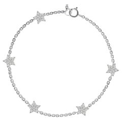 14k Solid White Diamond Star Stations Bracelet Gold Anniversary