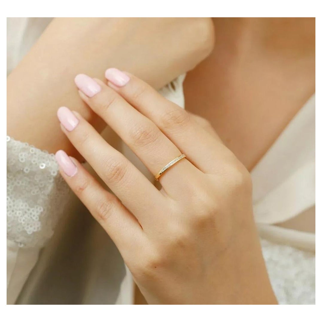 Diamond Half Eternity Stackable Ring Band 14k Solid Gold Wedding Jewelry Gift.
