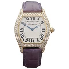 Cartier Yellow Gold original diamonds Tortue Mechanical Wind Wristwatch  