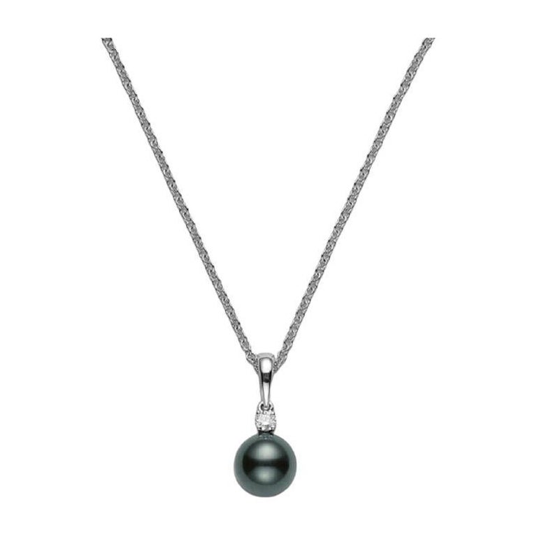 Mikimoto Black South Sea Cultured Pearl and Diamond Necklace PPS902BDW For Sale