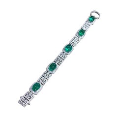 AIG Certified 13.00 Carat Zambian Emeralds  2.50 Ct Diamonds 18K Gold Bracelet