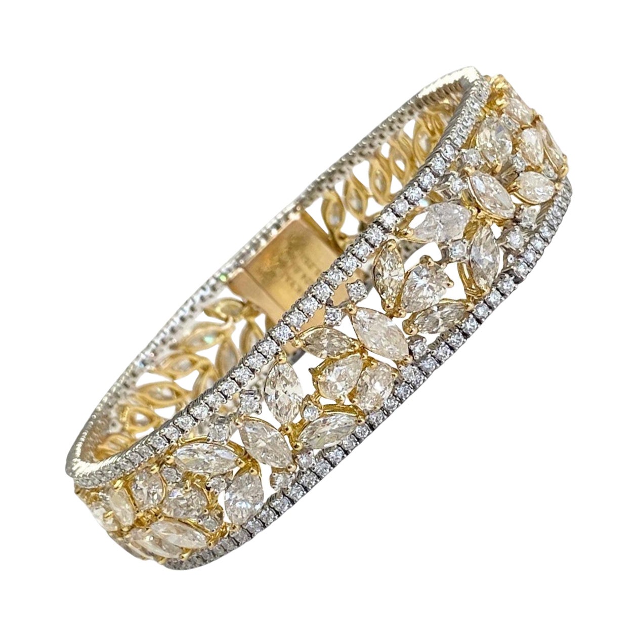 14K Gelbgold  Diamant-Tennisarmband mit weißen und gelben Diamanten 27,29 Karat
